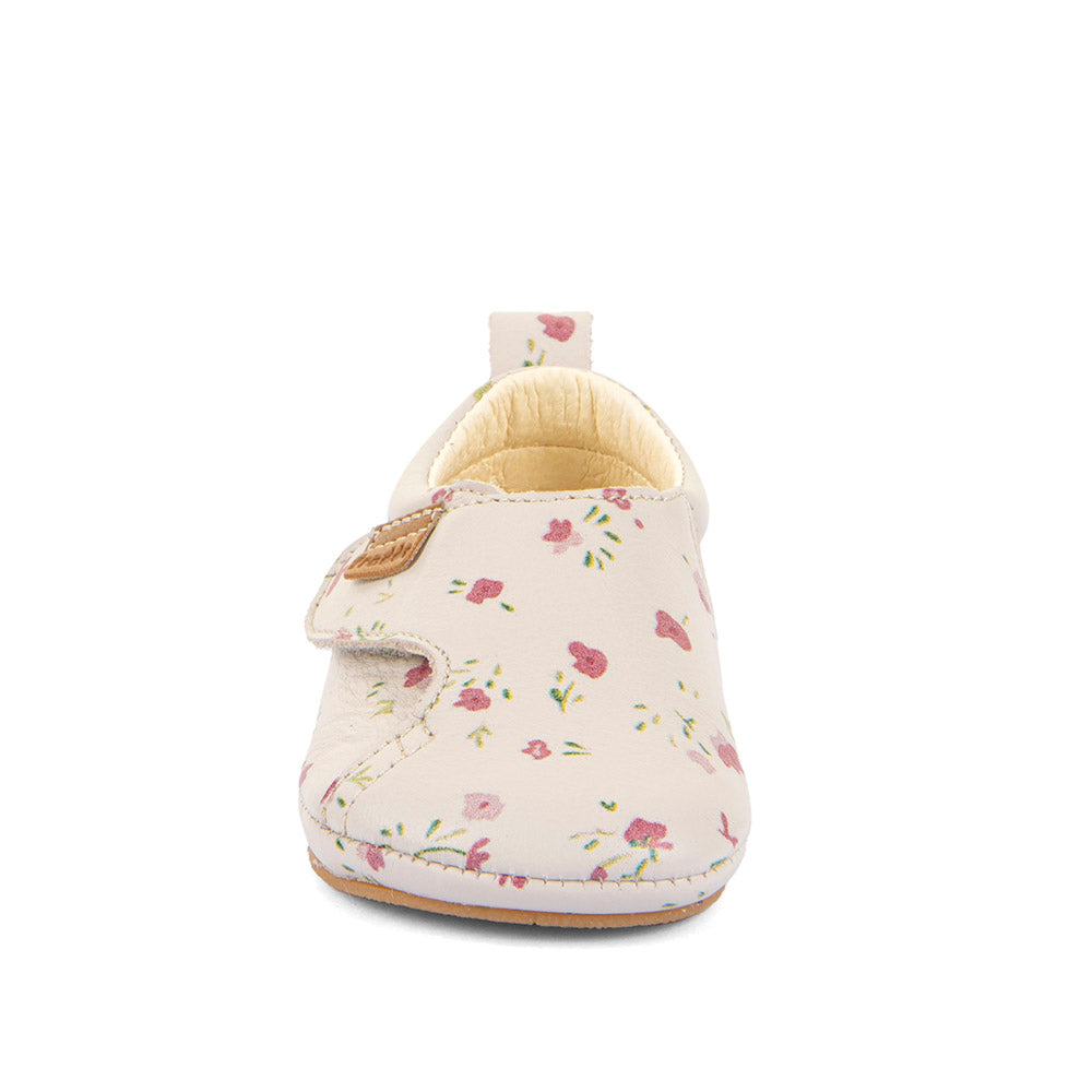 Barefoot Prewalkers - Single Velcro Leather Baby Shoes in Beige with Floral print