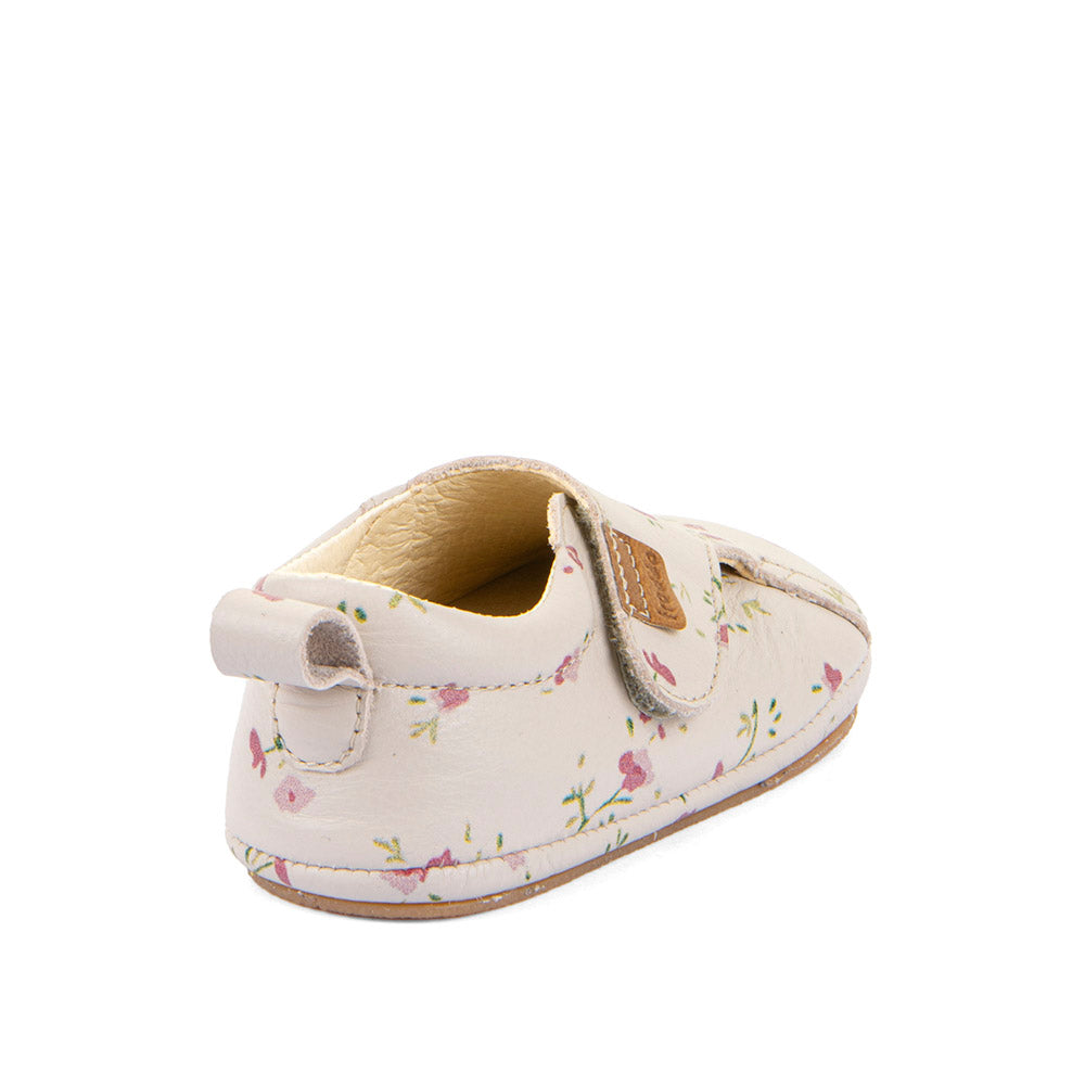 Barefoot Prewalkers - Single Velcro Leather Baby Shoes in Beige with Floral print