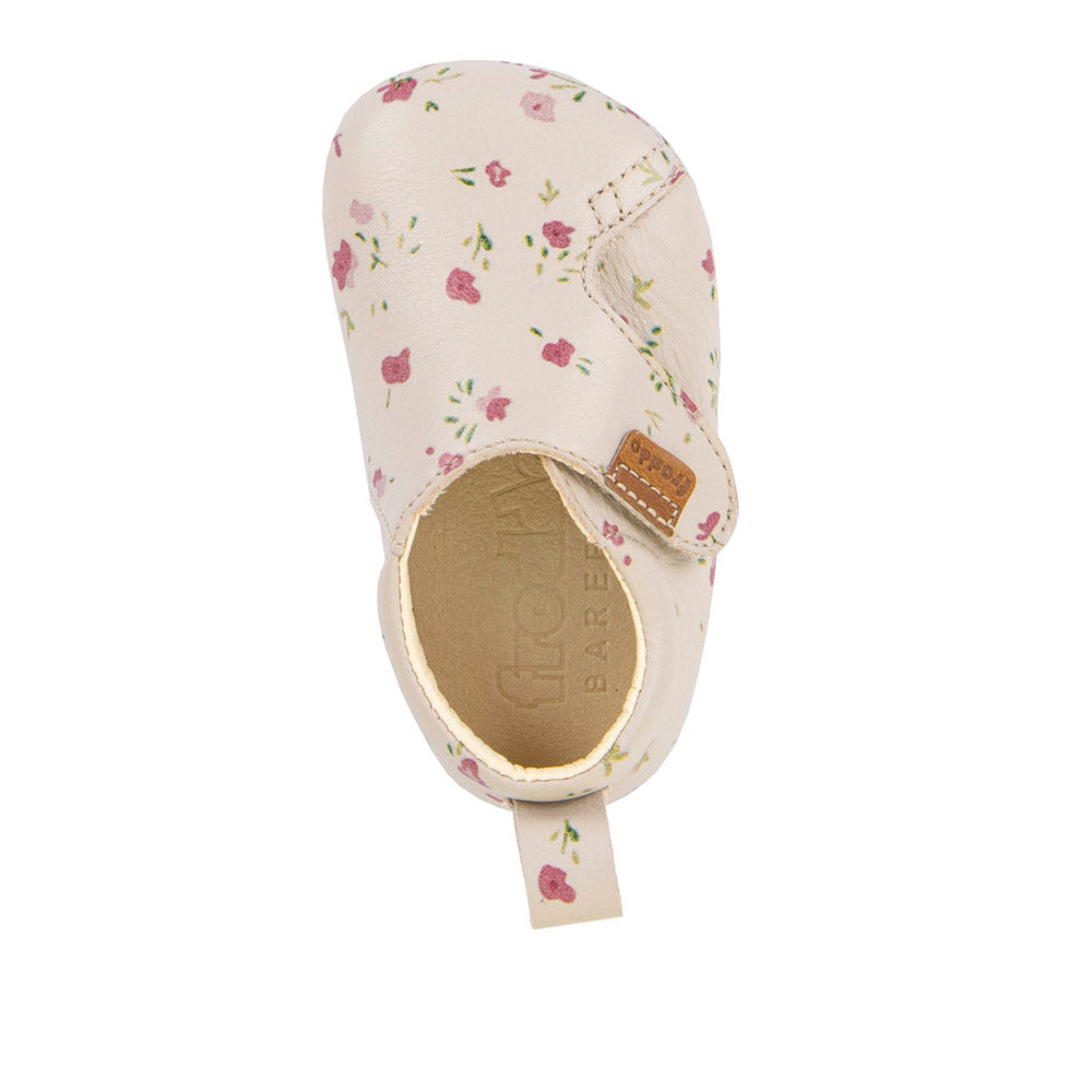 Barefoot Prewalkers - Single Velcro Leather Baby Shoes in Beige with Floral print