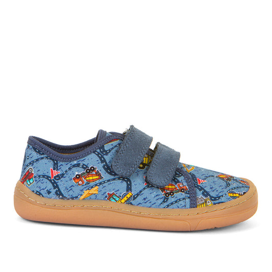 Barefoot Canvas - Blue+ with Big Trucks & Diggers Print