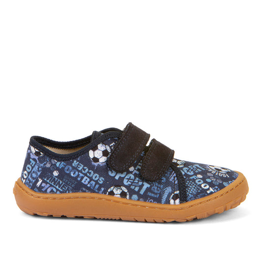 Barefoot Canvas - Blue/Denim with Soccer Theme Print