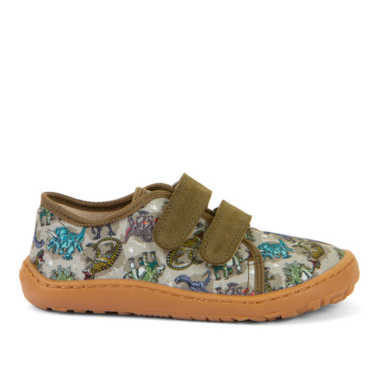 Barefoot Canvas - Olive with Dinosaur Print
