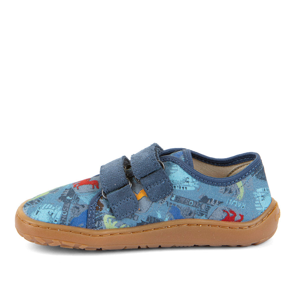 Barefoot Canvas Sneakers in Dark Denim with Dinosaur Print