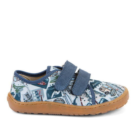 Barefoot Canvas Sneakers in Light Blue with Surfing Adventure Print