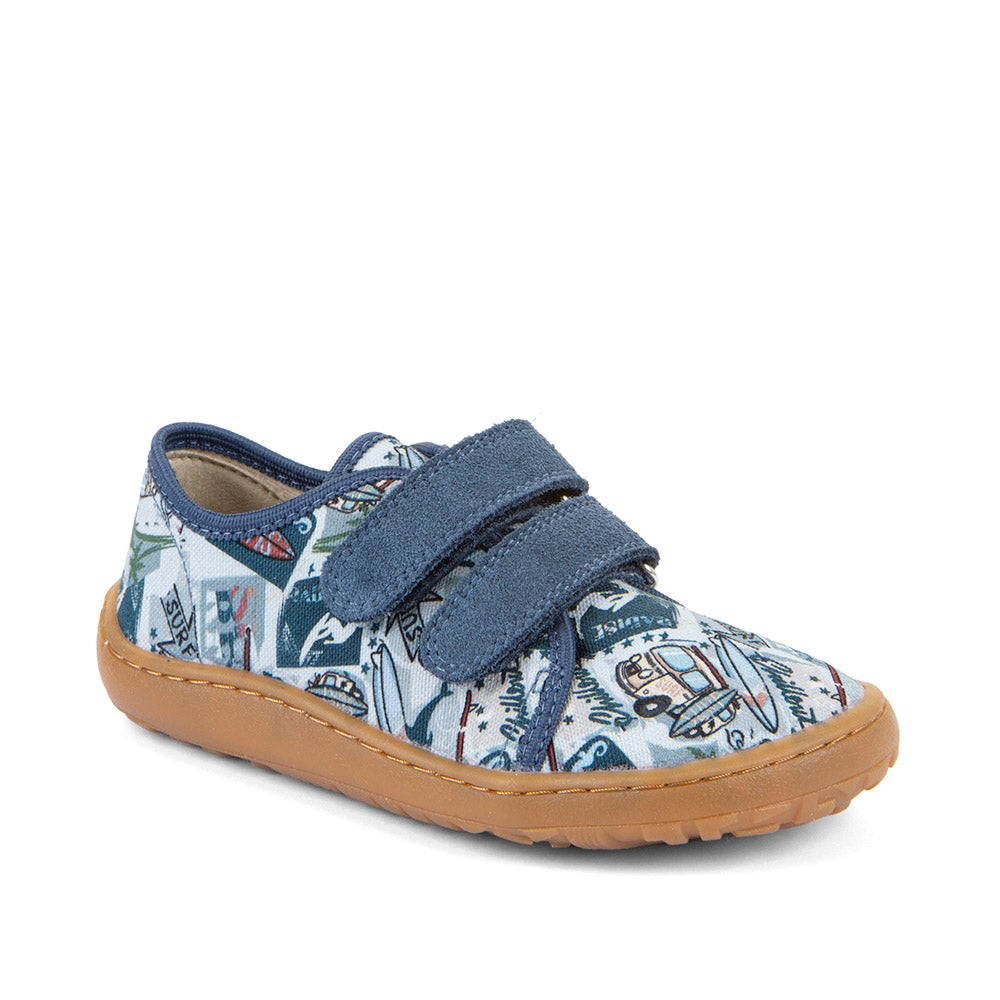 Barefoot Canvas Sneakers in Light Blue with Surfing Adventure Print