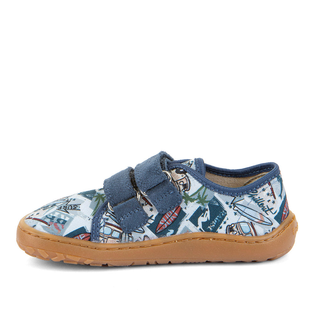 Barefoot Canvas Sneakers in Light Blue with Surfing Adventure Print