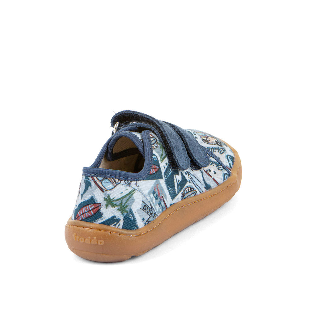 Barefoot Canvas Sneakers in Light Blue with Surfing Adventure Print