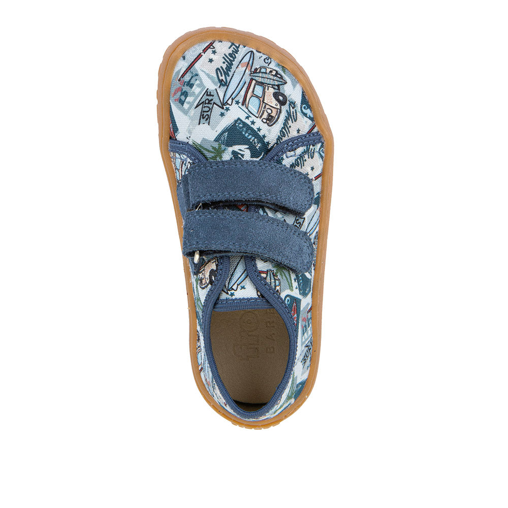 Barefoot Canvas Sneakers in Light Blue with Surfing Adventure Print