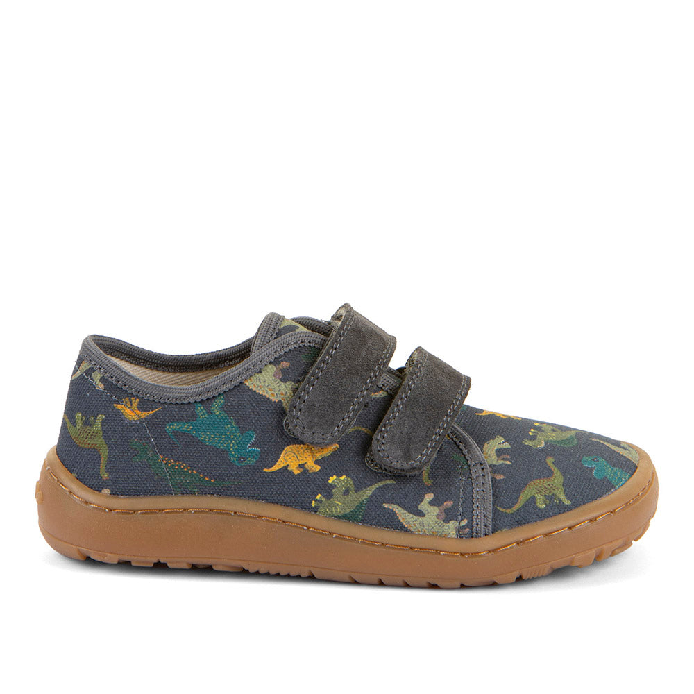 Barefoot Canvas Sneakers in Grey with Dinosaur Print