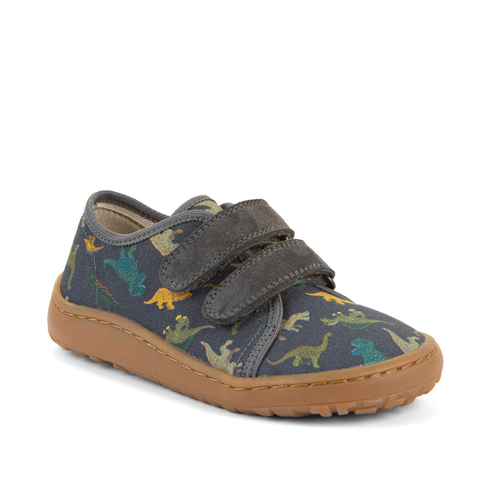 Barefoot Canvas Sneakers in Grey with Dinosaur Print