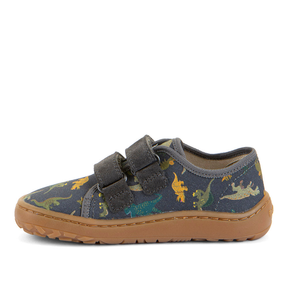 Barefoot Canvas Sneakers in Grey with Dinosaur Print