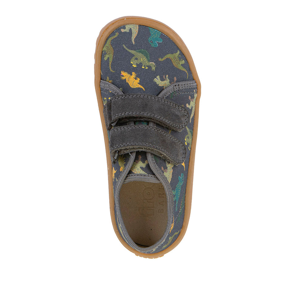 Barefoot Canvas Sneakers in Grey with Dinosaur Print
