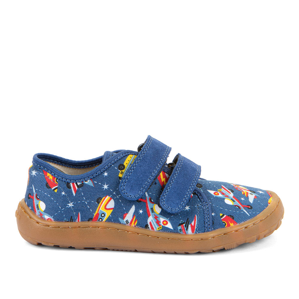 Barefoot Canvas Sneakers in Blue Electric with Airplane Print