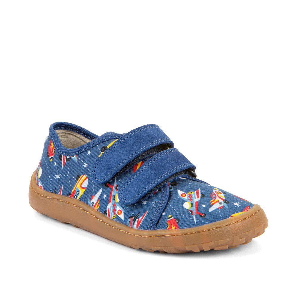 Barefoot Canvas Sneakers in Blue Electric with Airplane Print