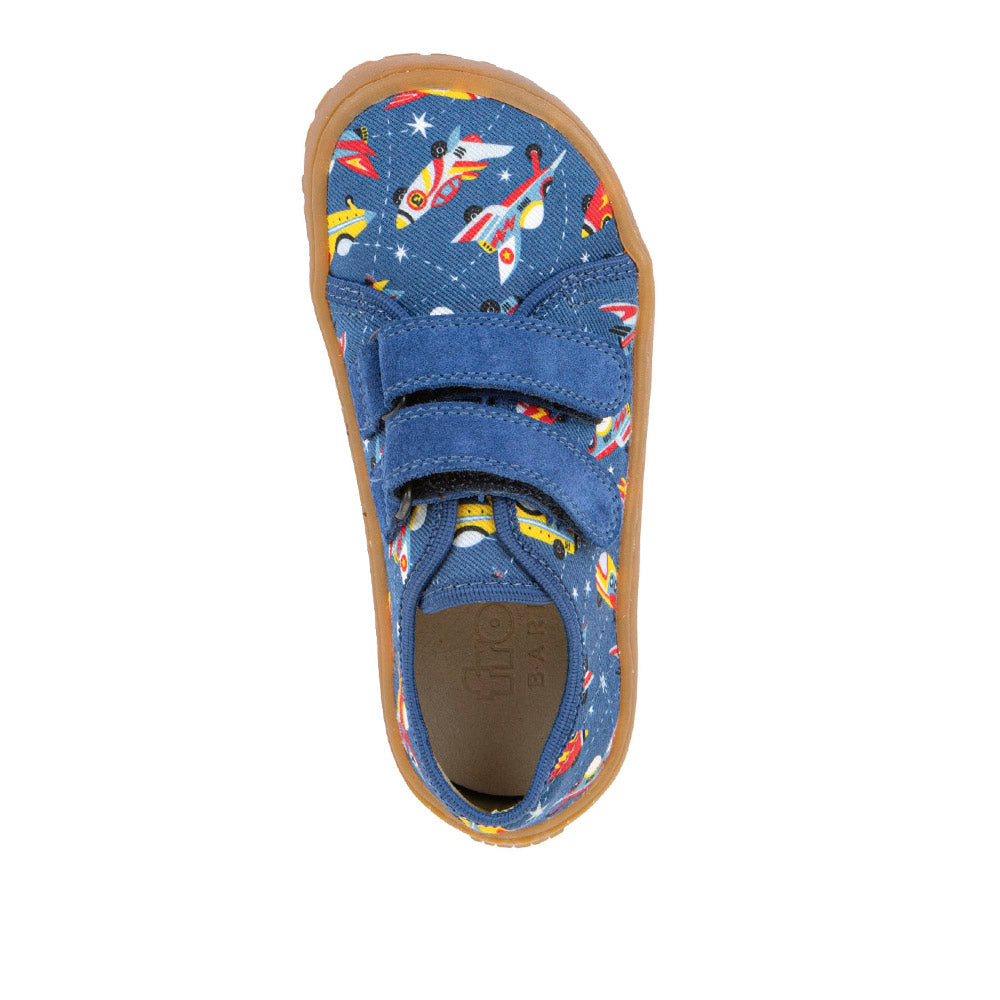 Barefoot Canvas Sneakers in Blue Electric with Airplane Print