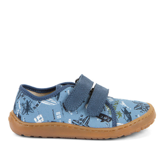 Barefoot Canvas Sneakers in Blue/ Denim with Beach Print