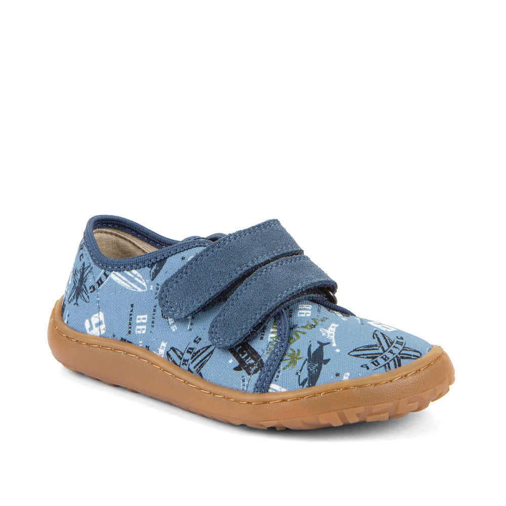 Barefoot Canvas Sneakers in Blue/ Denim with Beach Print