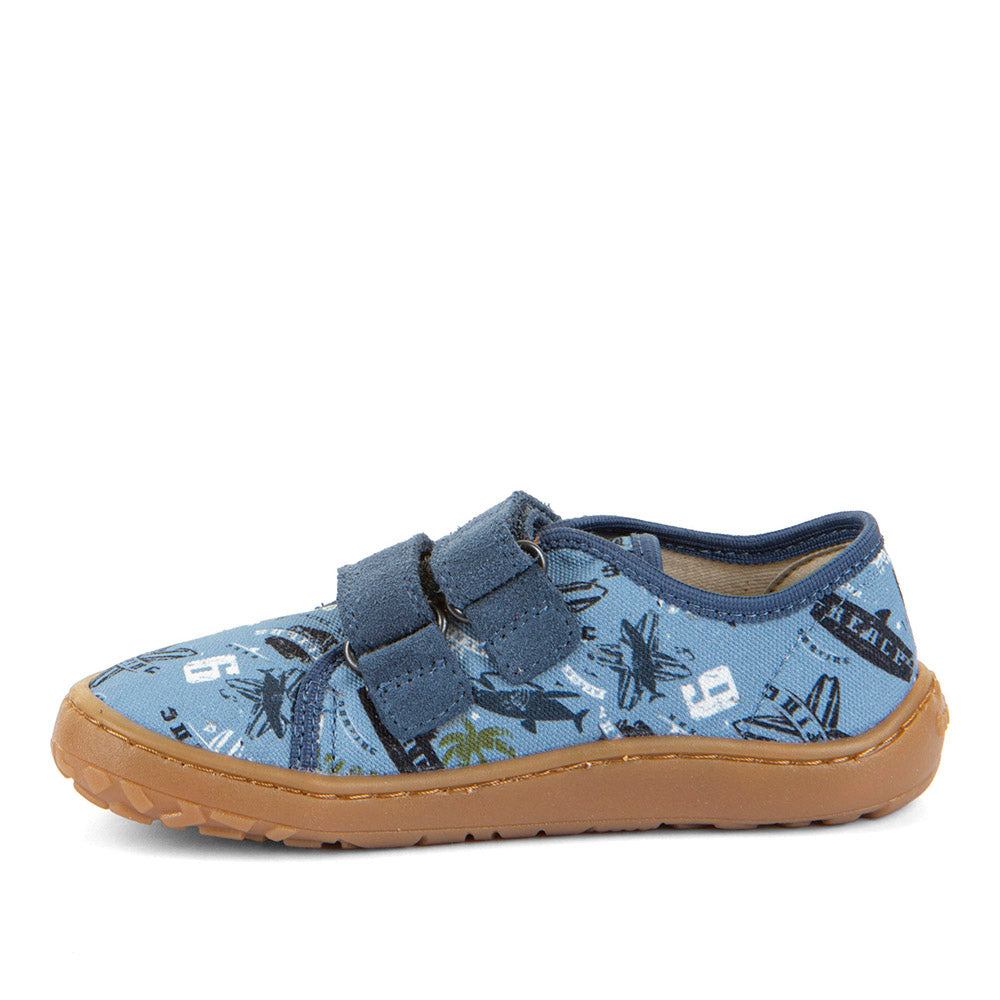 Barefoot Canvas Sneakers in Blue/ Denim with Beach Print