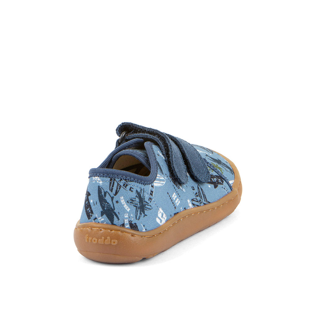 Barefoot Canvas Sneakers in Blue/ Denim with Beach Print