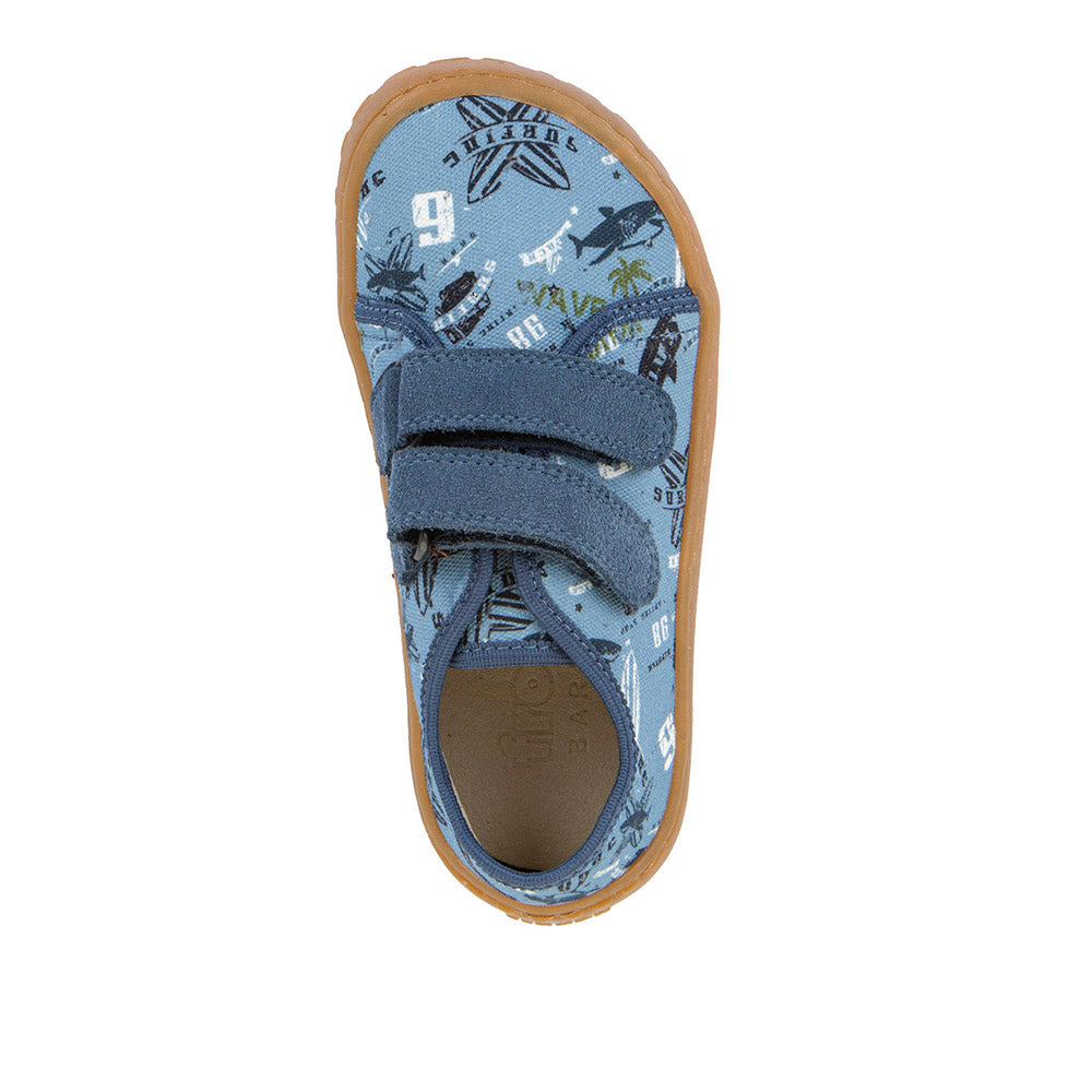 Barefoot Canvas Sneakers in Blue/ Denim with Beach Print