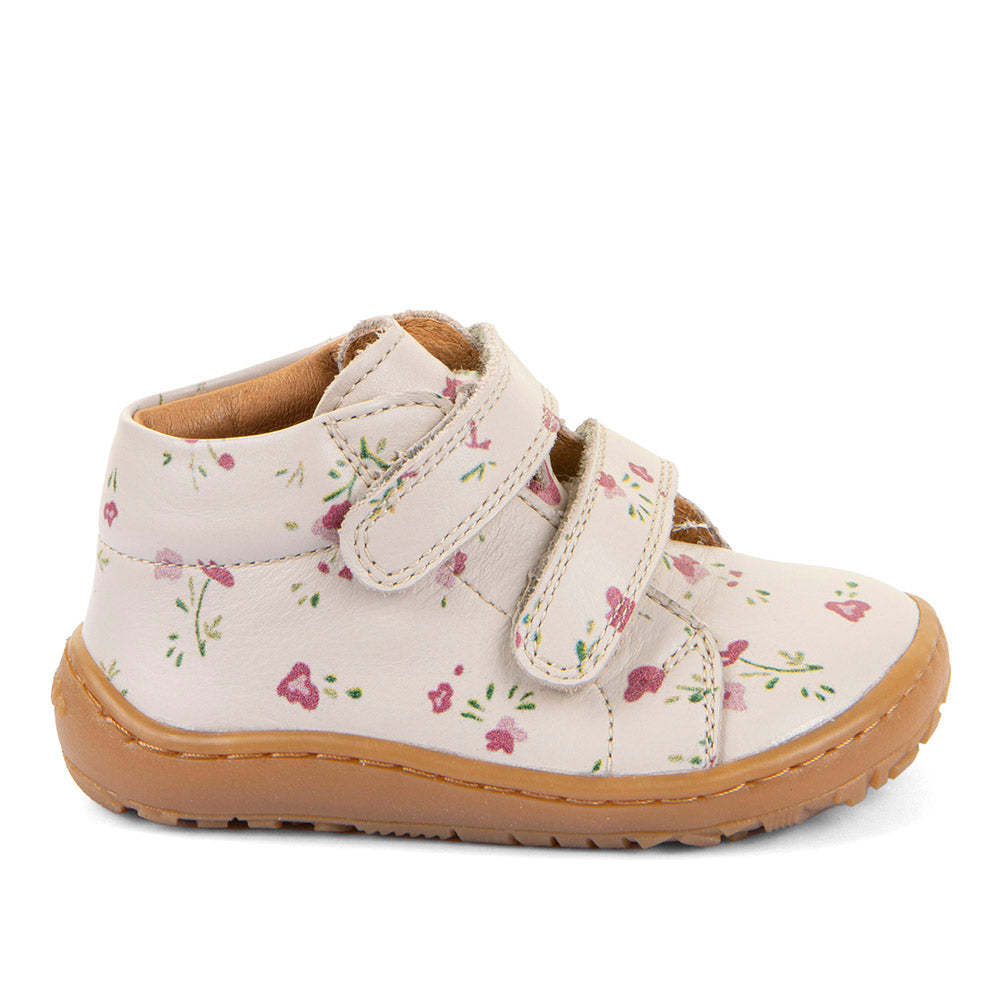 Barefoot First Step Leather Shoes in Beige with Floral Print