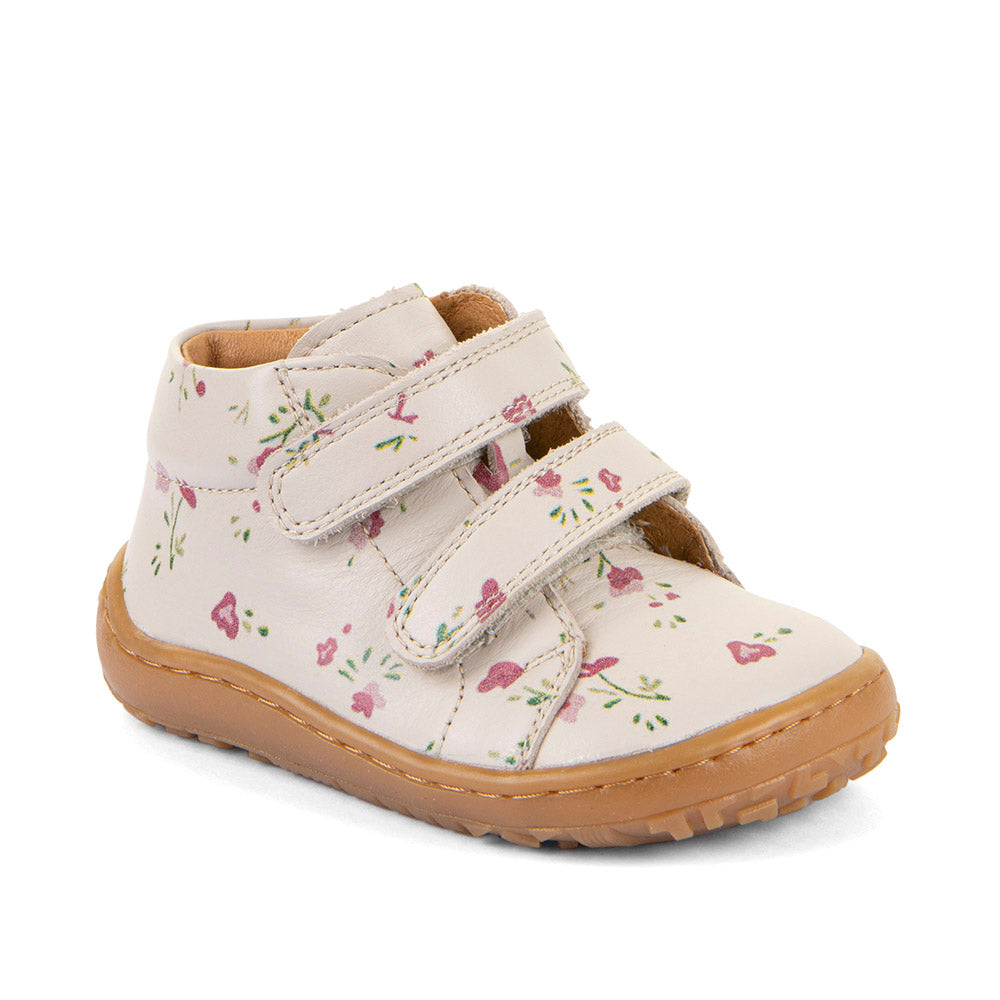 Barefoot First Step Leather Shoes in Beige with Floral Print