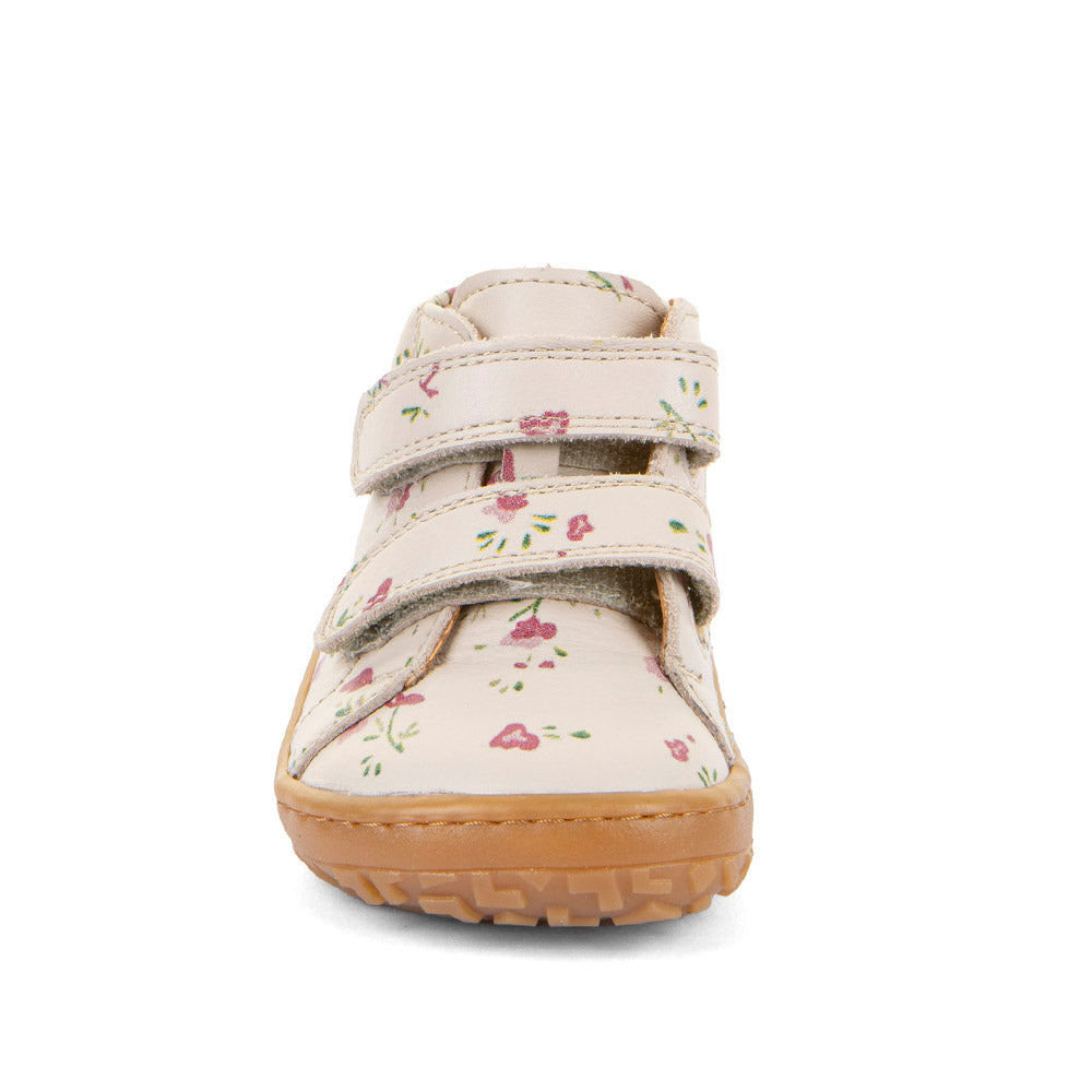 Barefoot First Step Leather Shoes in Beige with Floral Print