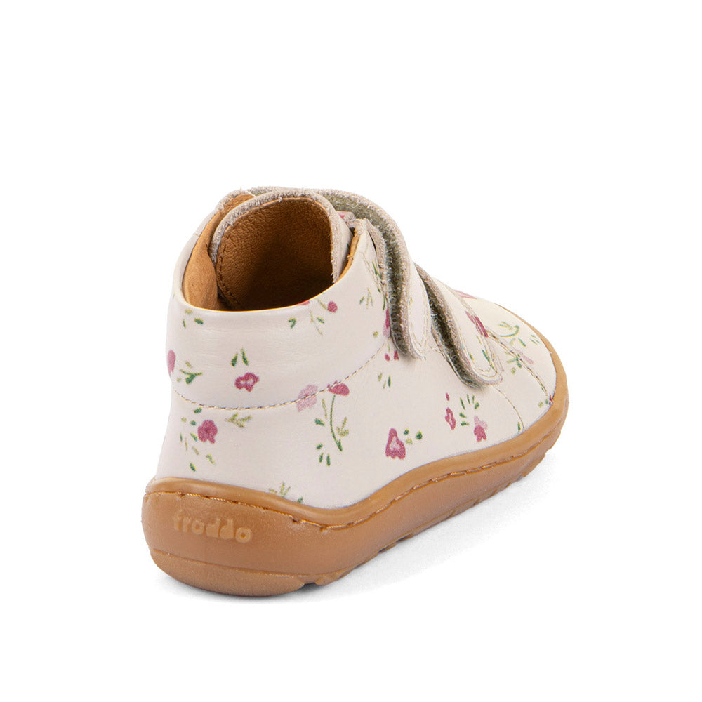 Barefoot First Step Leather Shoes in Beige with Floral Print