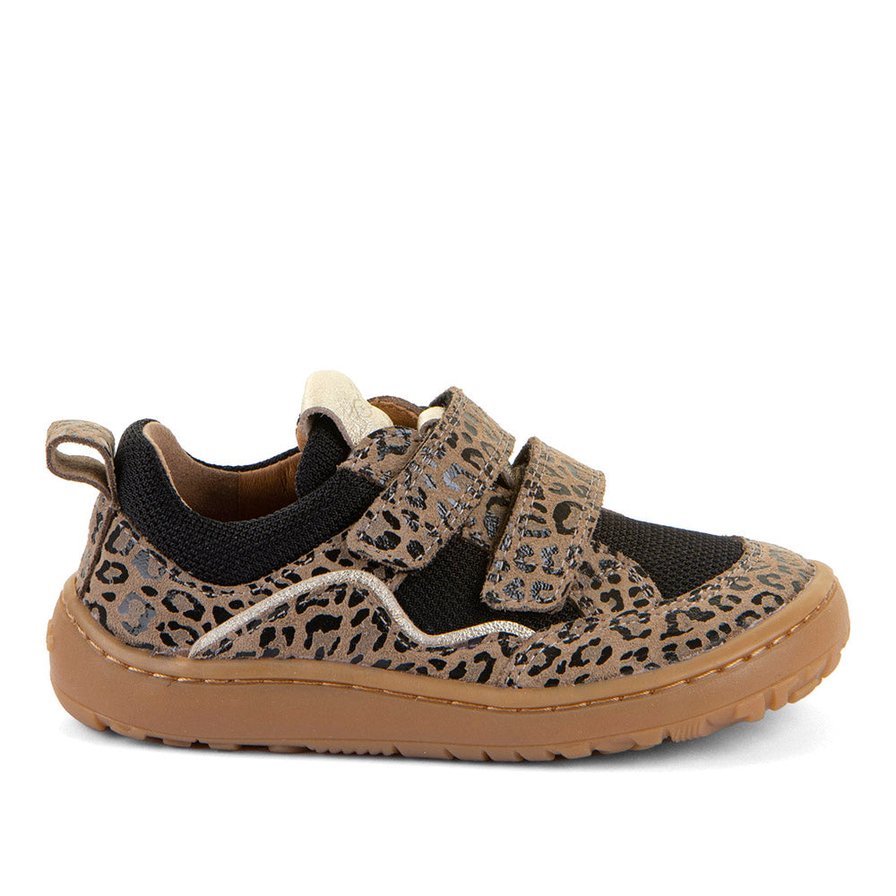 Barefoot Baze Water-Repellent Leather & Mesh Sneakers in Beige with Animal Print