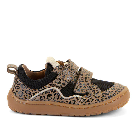 Barefoot Baze Water-Repellent Leather & Mesh Sneakers in Beige with Animal Print