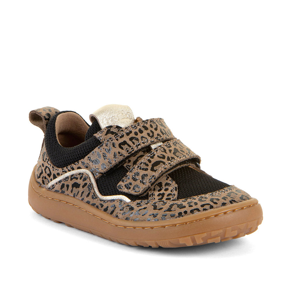 Barefoot Baze Water-Repellent Leather & Mesh Sneakers in Beige with Animal Print