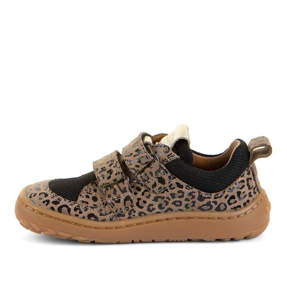 Barefoot Baze Water-Repellent Leather & Mesh Sneakers in Beige with Animal Print
