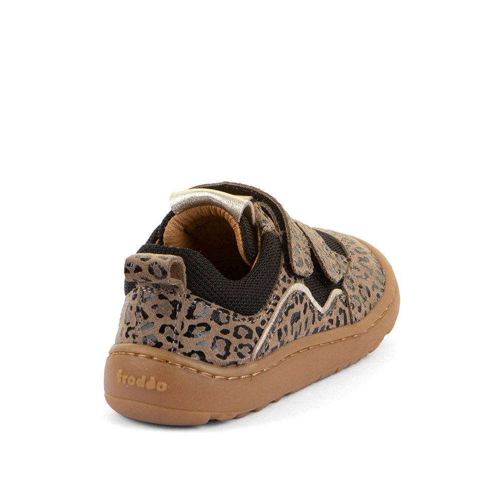 Barefoot Baze Water-Repellent Leather & Mesh Sneakers in Beige with Animal Print