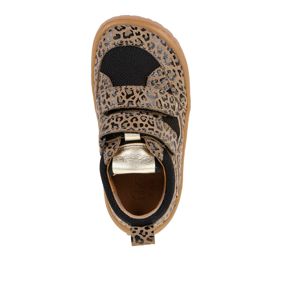 Barefoot Baze Water-Repellent Leather & Mesh Sneakers in Beige with Animal Print
