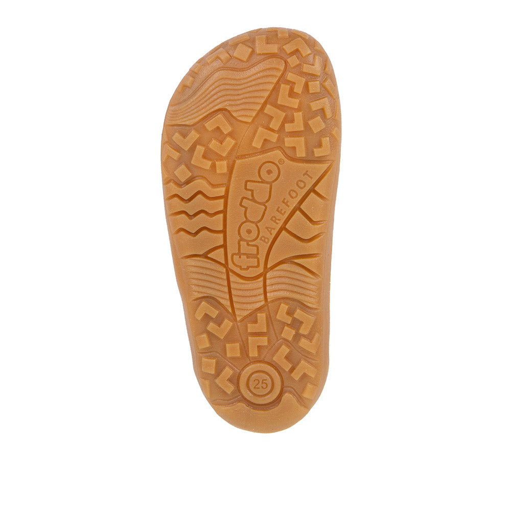 Barefoot Leather Sandals in Beige with Dinosaur Print