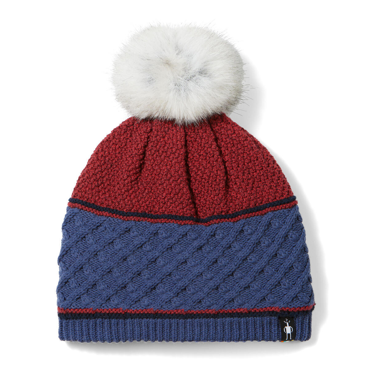 Cable Knit Colorblock Pom Beanie