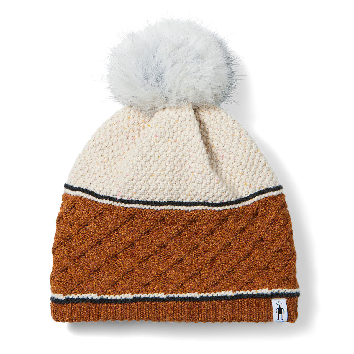 Cable Knit Colorblock Pom Beanie